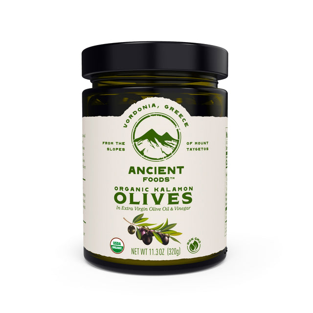 Organic Greek Mountain Kalamon Olives in Vinegar and EVOO